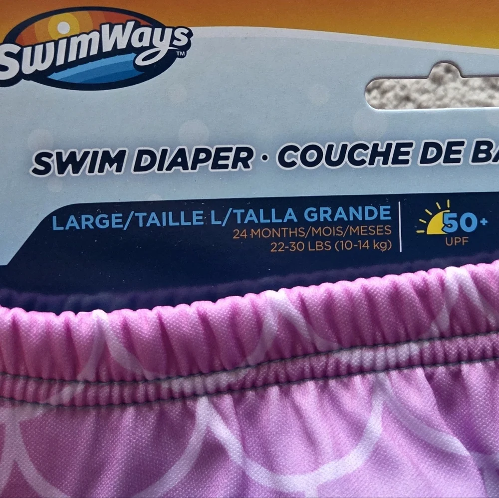 NEW SwimWays Mermaid Print Reusable Swim Diaper, Size Large 24M, 22-30 lbs
